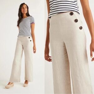 Boden Cream Wide-Leg Trousers with Button Detail